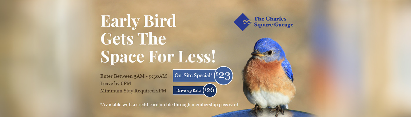 Early bird get the space for less Enter between 5 and 9:30AM Leave by 6:00PM pay only $23 No coupons needed Simply park and save